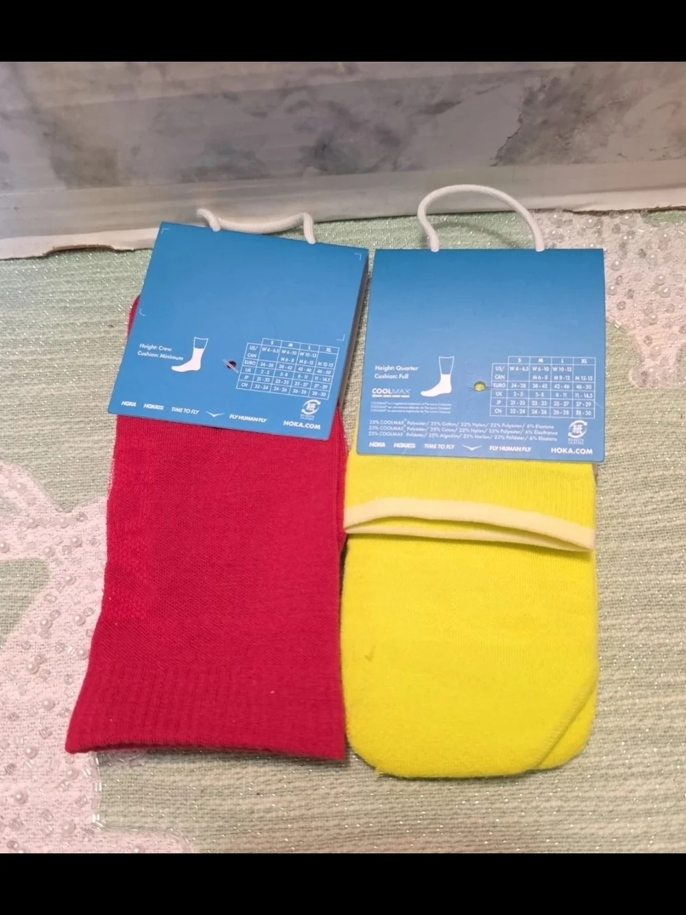 Hoka Men's Athletic Socks - Red & Bright Yellow